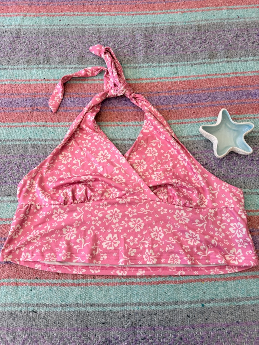 SHEIN Curve 4XL Pink Floral Halter Bikini Top Swim Plus Size